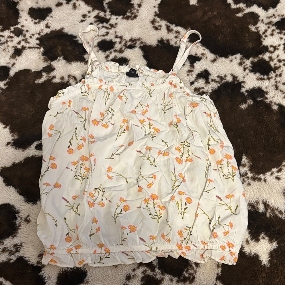Art Class Floral Kids Blouse - White and Orange